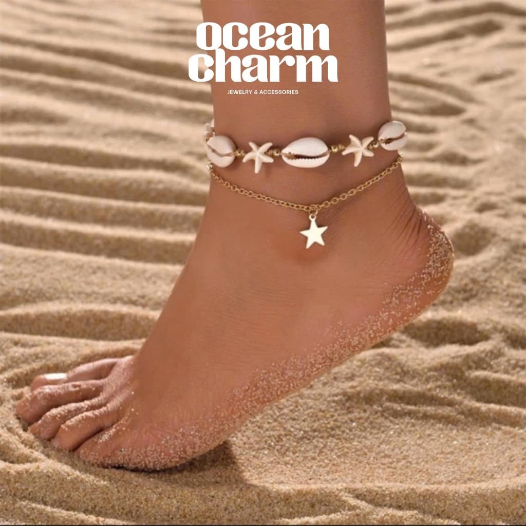 Set 2 Vòng Chân/Lắc Chân, Vòng Tay Ngôi Sao Vỏ Sò Unisex - Quà Tặng Vibe Ocean Charm, Có Sẵn, Phụ Kiện Nữ Đẹp
