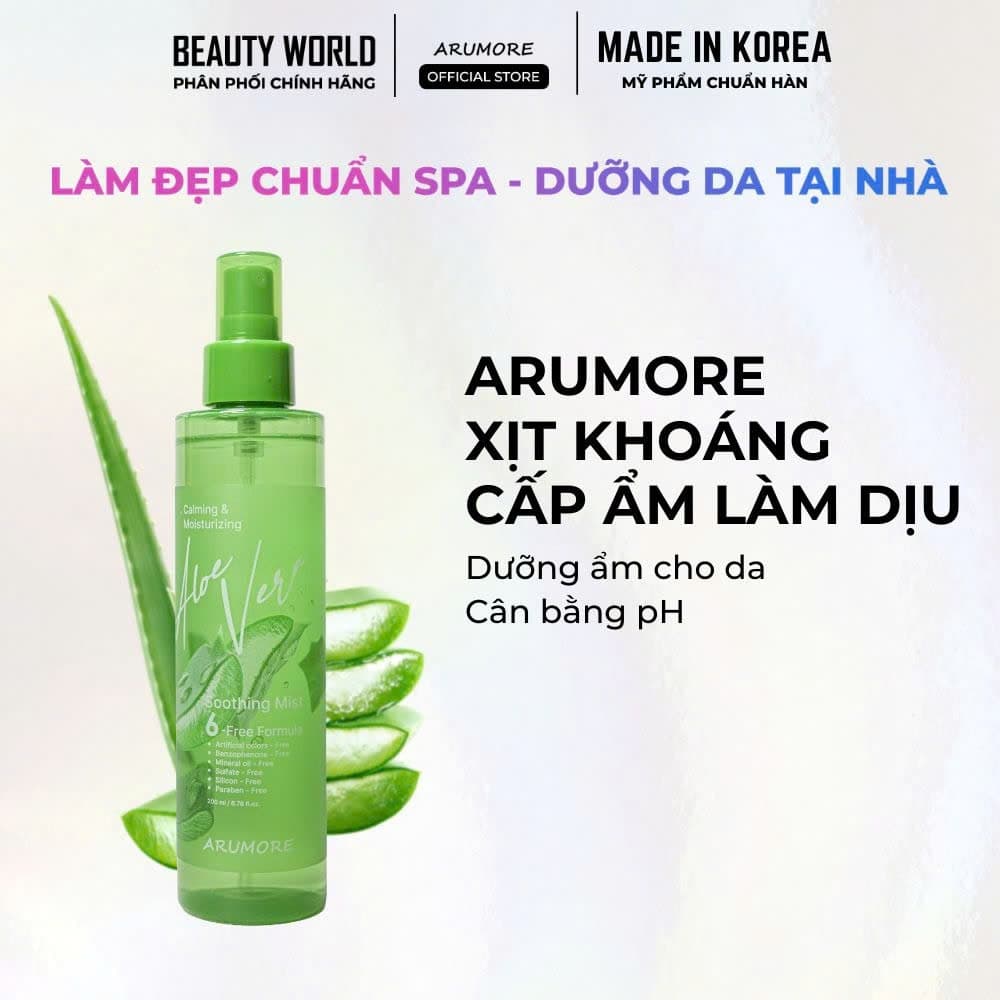 Xịt khoáng lô hội dưỡng ẩm và làm dịu da ARUMORE ALOE VERA SOOTHING MIST 200ml