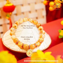Ngọc Đan Tâm - Vòng Tay Thạch Anh Tóc Vàng Đồng Trục Vip 9mm Phối Charm - Mệnh Kim & Mệnh Thổ 2