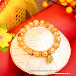 Ngọc Đan Tâm - Vòng Tay Thạch Anh Tóc Vàng Đồng Trục Vip 9mm Phối Charm - Mệnh Kim & Mệnh Thổ 3