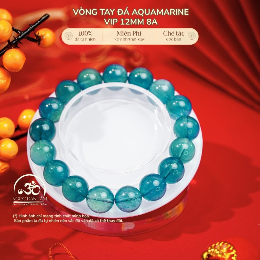 Ngọc Đan Tâm - Vòng Tay Aquamarine 12mm 8A VIP - Mệnh Thuỷ & Mệnh Mộc