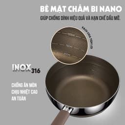 Chảo Inox 304 Kalpen Shield TS Thiết Giáp Nguyên Khối Chống Dính Nano Titanium Có Nắp Kính 20-28cm 6