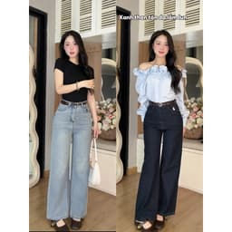 Quần Jean Nữ Ống Suông Thêu Thỏ Cạp Cao, Quần Bò Nữ Suông Rộng 2 Độ Dài 95cm & 102cm Hack Dáng Cực Xinh #8468 8469 8470 2