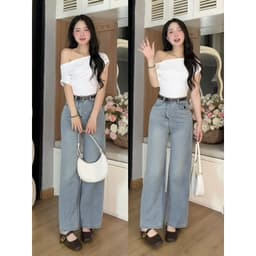 Quần Jean Nữ Ống Suông Thêu Thỏ Cạp Cao, Quần Bò Nữ Suông Rộng 2 Độ Dài 95cm & 102cm Hack Dáng Cực Xinh #8468 8469 8470 1