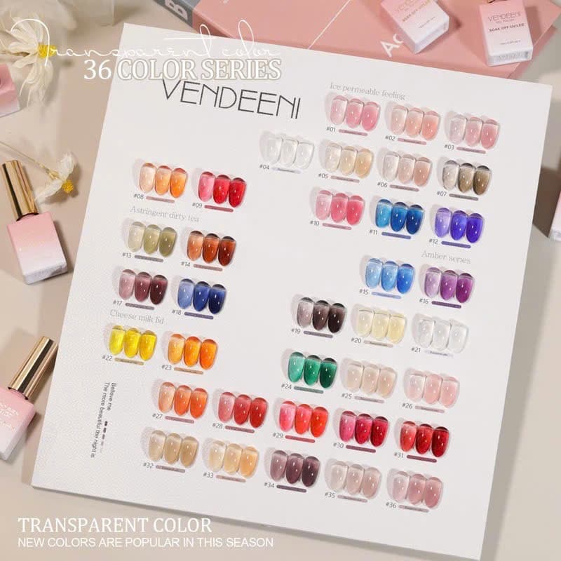 Chai Sơn Gel Thạch VENDEENI: Hơn 30 màu siêu hot, 15ml, chính hãng, cần máy hơ