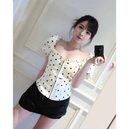 (Mút+Gọng) Áo Chấm Bi Cổ Vuông Tay Phồng Ôm Eo Croset Mắc Gài Tôn Dáng Sang Trọng Ananclothing 9
