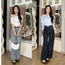 Quần Jean Nữ Ống Suông Thêu Thỏ Cạp Cao, Quần Bò Nữ Suông Rộng 2 Độ Dài 95cm & 102cm Hack Dáng Cực Xinh #8468 8469 8470 7