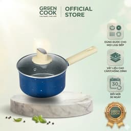 Nồi Quánh Vân Đá Đáy Từ Chống Dính PFOA free Green Cook Xanh Navy GCS241-18cm 1