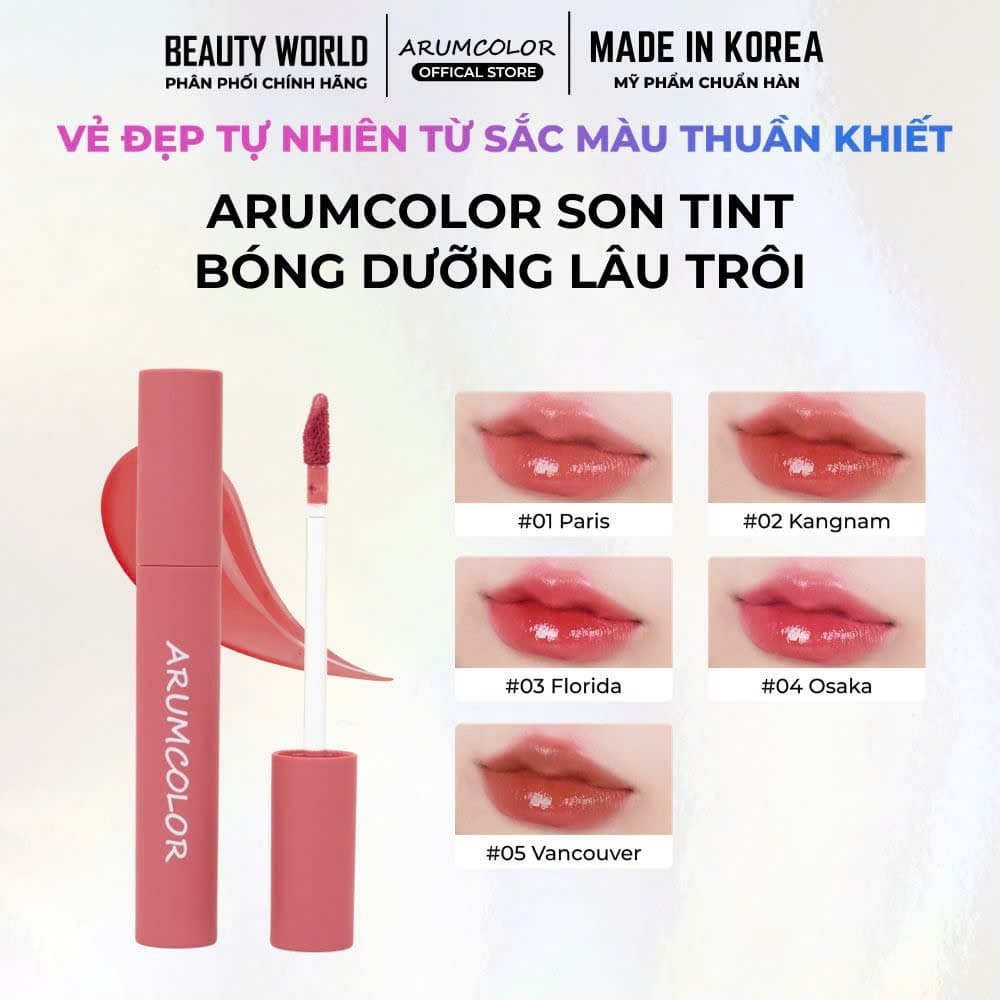 Son Tint Bóng Arumcolor Water Long Lasting Tint Dưỡng Ẩm Mềm Môi 4g