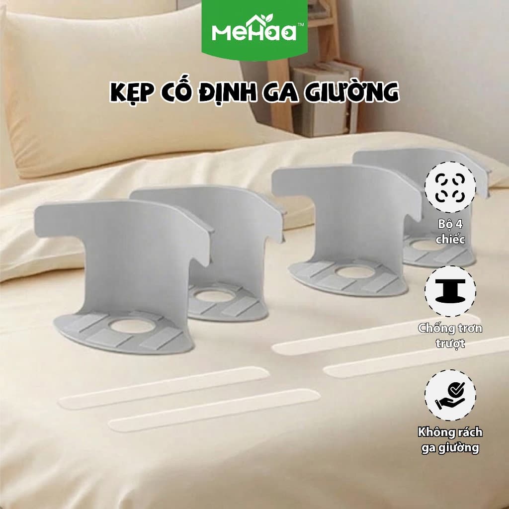 Kẹp Cố Định Ga Giường MeHaa Bộ 4 Chiếc – Kẹp Giữ Ga Nệm Chống Xô Lệch, Chống Trượt Ga Giường