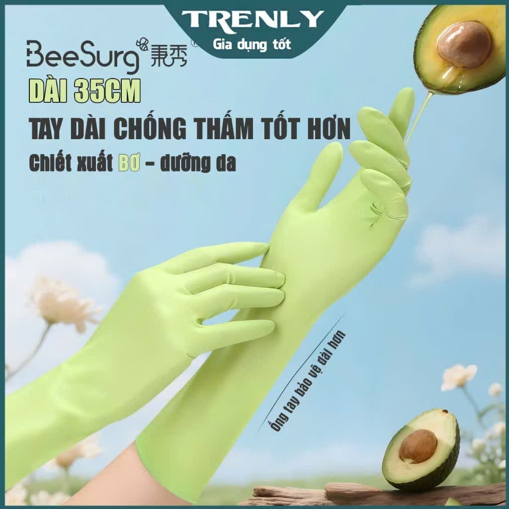 Hộp 10 đôi gang tay cao su cổ dài, không mùi kháng khuẩn