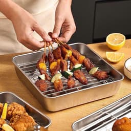 [HÀNG DÀY] Khay Nướng Kèm Vỉ size 20x20x5cm gác lọc dầu mỡ hình  Vuông Chất Liệu Inox 304 size 20x20x5cm 1