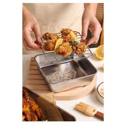 [HÀNG DÀY] Khay Nướng Kèm Vỉ size 20x20x5cm gác lọc dầu mỡ hình  Vuông Chất Liệu Inox 304 size 20x20x5cm 7