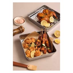 [HÀNG DÀY] Khay Nướng Kèm Vỉ size 20x20x5cm gác lọc dầu mỡ hình  Vuông Chất Liệu Inox 304 size 20x20x5cm 2