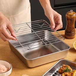 [HÀNG DÀY] Khay Nướng Kèm Vỉ size 20x20x5cm gác lọc dầu mỡ hình  Vuông Chất Liệu Inox 304 size 20x20x5cm 6