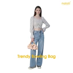 Túi đeo chéo da NATOLI, túi trống mini da chống nước nhiều ngăn thời trang BST Trendy Bowling Bag T37 2