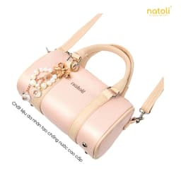Túi đeo chéo da NATOLI, túi trống mini da chống nước nhiều ngăn thời trang BST Trendy Bowling Bag T37 8