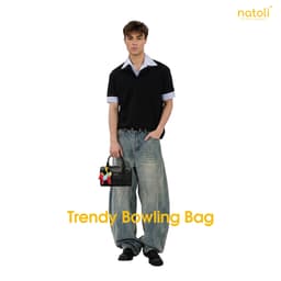 Túi đeo chéo da NATOLI, túi trống mini da chống nước nhiều ngăn thời trang BST Trendy Bowling Bag T37 3