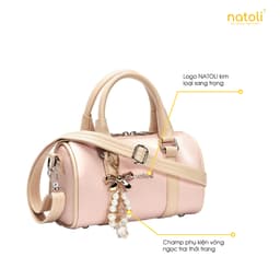 Túi đeo chéo da NATOLI, túi trống mini da chống nước nhiều ngăn thời trang BST Trendy Bowling Bag T37 5