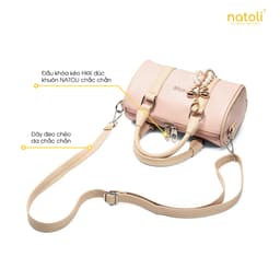 Túi đeo chéo da NATOLI, túi trống mini da chống nước nhiều ngăn thời trang BST Trendy Bowling Bag T37 6