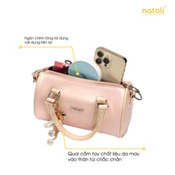 Túi đeo chéo da NATOLI, túi trống mini da chống nước nhiều ngăn thời trang BST Trendy Bowling Bag T37 7
