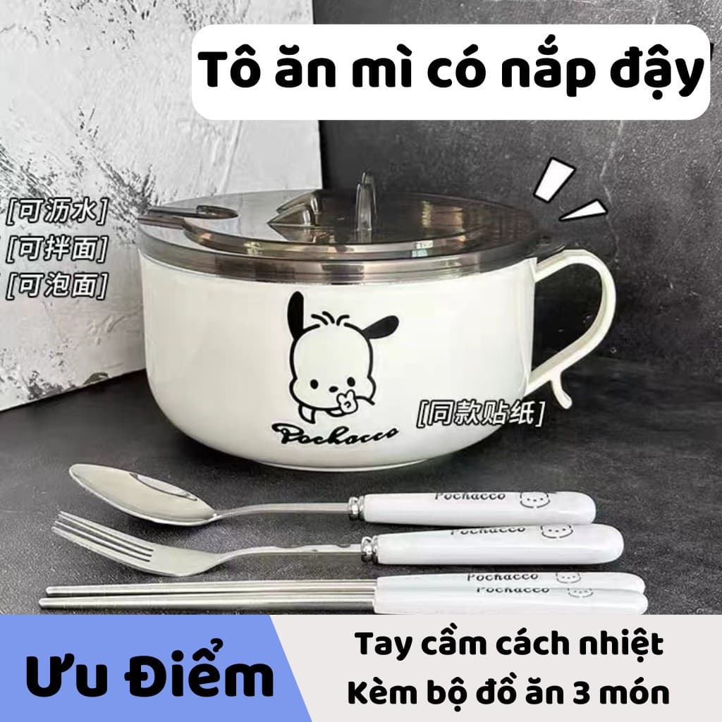 Bát Ăn Mì Inox 304 Có Tay Cầm Và Nắp Cách Nhiệt 900ml – Bát Úp Mì Chống Nóng, Tô Ăn Mì Tôm Cao Cấp Tiện Lợi