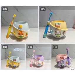 Cốc Đánh Răng Cho Bé Kèm Bàn Chải Hoạt Hình – Cốc Súc Miệng Có Nắp Chống Bụi, Bàn Chải Lông Mềm Cho Trẻ 8