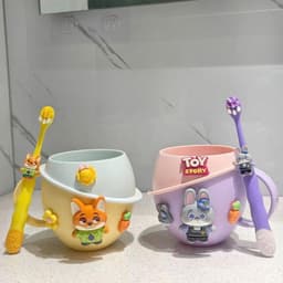 Cốc Đánh Răng Cho Bé Kèm Bàn Chải Hoạt Hình – Cốc Súc Miệng Có Nắp Chống Bụi, Bàn Chải Lông Mềm Cho Trẻ 3