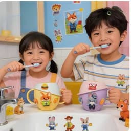 Cốc Đánh Răng Cho Bé Kèm Bàn Chải Hoạt Hình – Cốc Súc Miệng Có Nắp Chống Bụi, Bàn Chải Lông Mềm Cho Trẻ 9