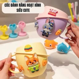 Cốc Đánh Răng Cho Bé Kèm Bàn Chải Hoạt Hình – Cốc Súc Miệng Có Nắp Chống Bụi, Bàn Chải Lông Mềm Cho Trẻ 1