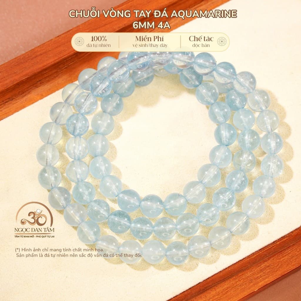 Ngọc Đan Tâm - Chuỗi Vòng Tay Đá Aquamarine 6mm 4A - Mệnh Thuỷ & Mệnh Mộc