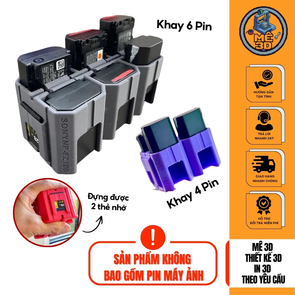 Khay Hộp Đựng 4 Pin hoặc 6 Pin Sony FZ100 + 2 Thẻ SD Cao Cấp [Mê 3D]
