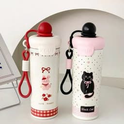 Bình Giữ Nhiệt 600ML Hoạ Tiết Mèo Con Dễ Thương Tặng Móc Khóa Trang Trí 7