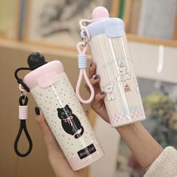 Bình Giữ Nhiệt 600ML Hoạ Tiết Mèo Con Dễ Thương Tặng Móc Khóa Trang Trí 2