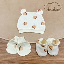 Set Mũ Bao Tay Bao Chân Cho Trẻ Sơ Sinh Vải Thun Peptit Mềm Mại – Bộ Phụ Kiện Giữ Ấm Cho Bé Sơ Sinh 4