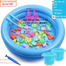 [Rẻ vô địch] Bộ Câu Cá Nam Châm 42 Chi Tiết , 80 Chi Tiết  bao gồm cần câu nhựa, bể phao 2 tầng cho bé 2