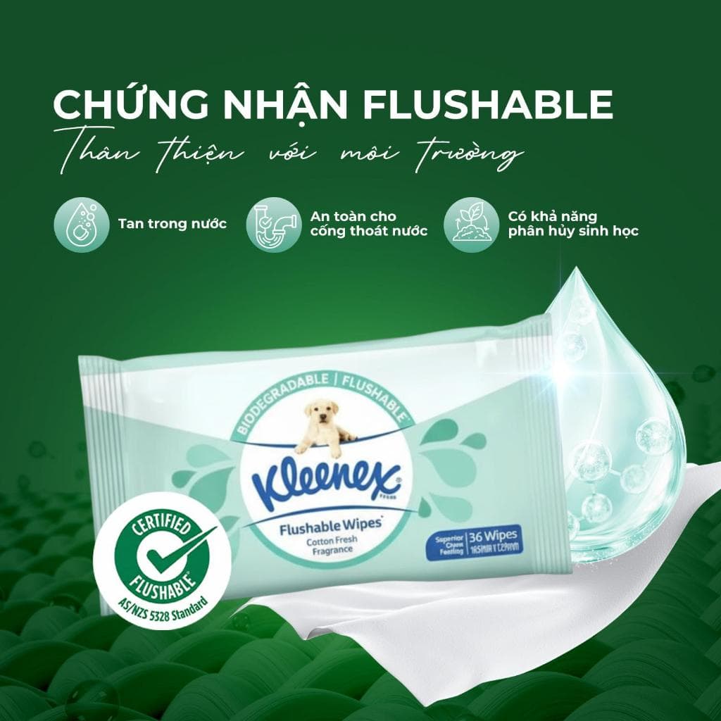 KHĂN ƯỚT KLEENEX TỰ PHÂN HỦY CHÍNH HÃNG