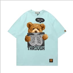 Áo Thun Bear THROUGH 3187 Phom Rộng HY KOREA Vải Cotton 65/35 Co giãn Phù Hợp Nam Nữ Từ 35 Tới 80kg 5