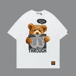 Áo Thun Bear THROUGH 3187 Phom Rộng HY KOREA Vải Cotton 65/35 Co giãn Phù Hợp Nam Nữ Từ 35 Tới 80kg 3