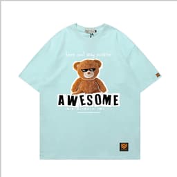 Áo Thun Gấu AWESOME 3184 Phom Rộng HY KOREA Vải Cotton 65/35 Co giãn Phù Hợp Nam Nữ Từ 35 Tới 80kg 3