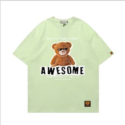 Áo Thun Gấu AWESOME 3184 Phom Rộng HY KOREA Vải Cotton 65/35 Co giãn Phù Hợp Nam Nữ Từ 35 Tới 80kg 6