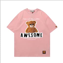 Áo Thun Gấu AWESOME 3184 Phom Rộng HY KOREA Vải Cotton 65/35 Co giãn Phù Hợp Nam Nữ Từ 35 Tới 80kg 7