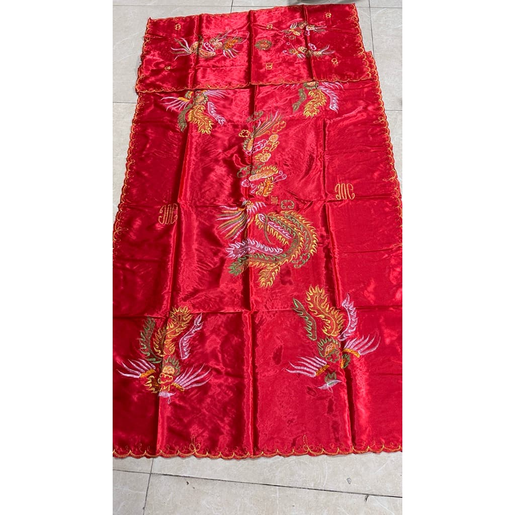 combo 1 bộ phủ diện + tấu hương, khăn trình đồng mở phủ, khăn tiễn căn hàng thêu 3D rồng phượng cao cấp k phai k bạc màu