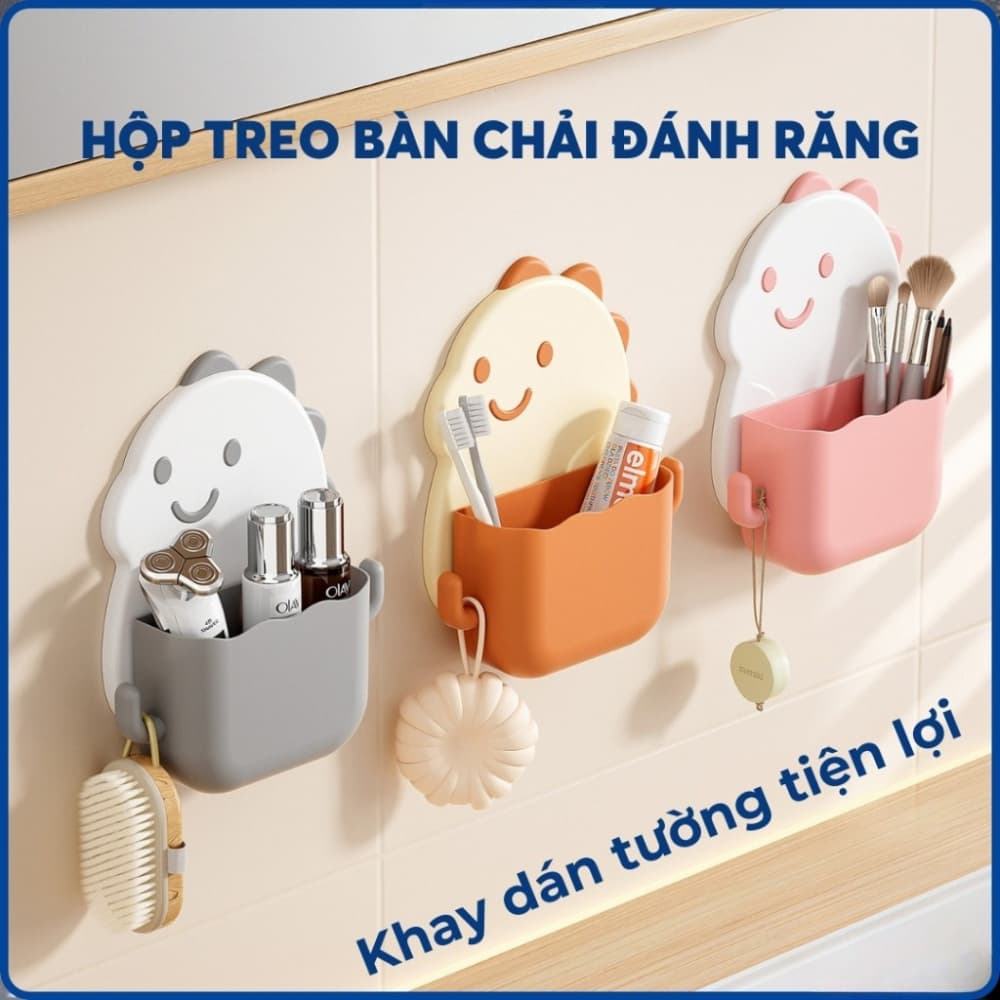 Hộp Đựng Bàn Chải Đánh Răng Dán Tường Hình Khủng Long – Kệ Đựng Bàn Chải Kem Đánh Răng Cho Phòng Tắm