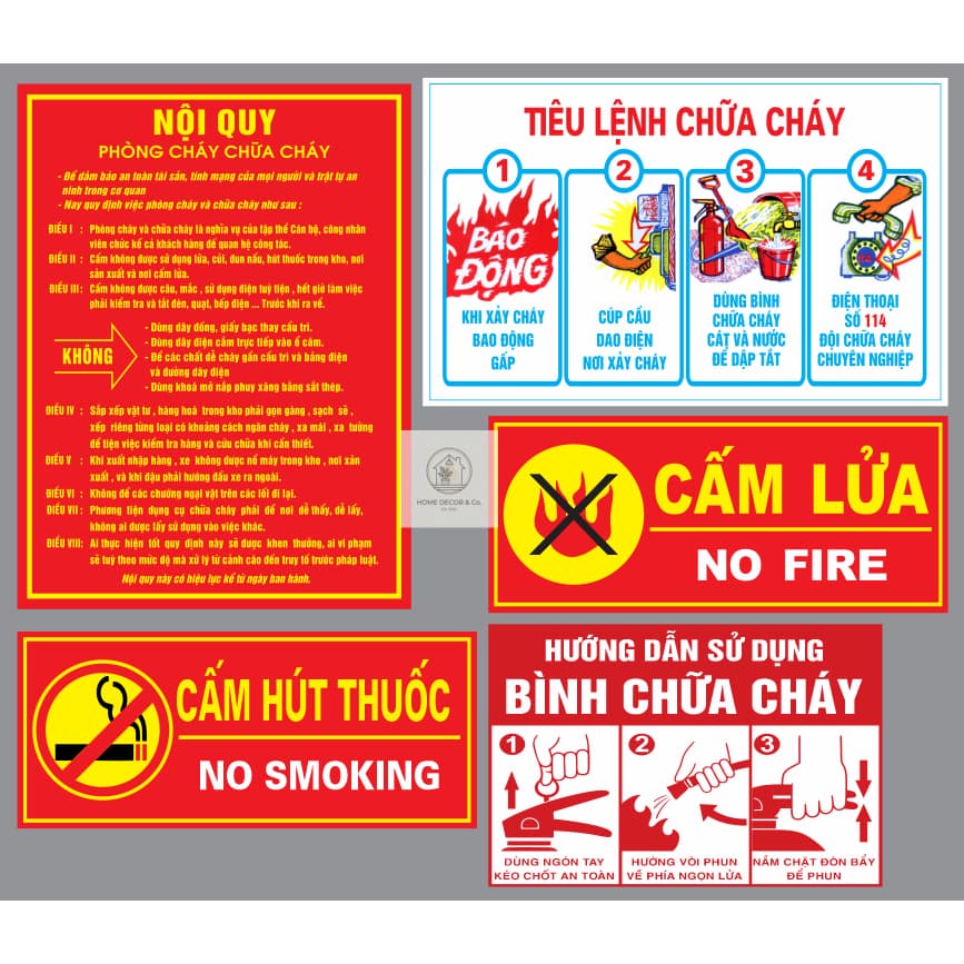 DECAL Nội quy,Tiêu lệnh, cấm lửa, cấm hút thuốc phòng cháy chữa cháy (kích thước quý khách xem ở phần mô tả)