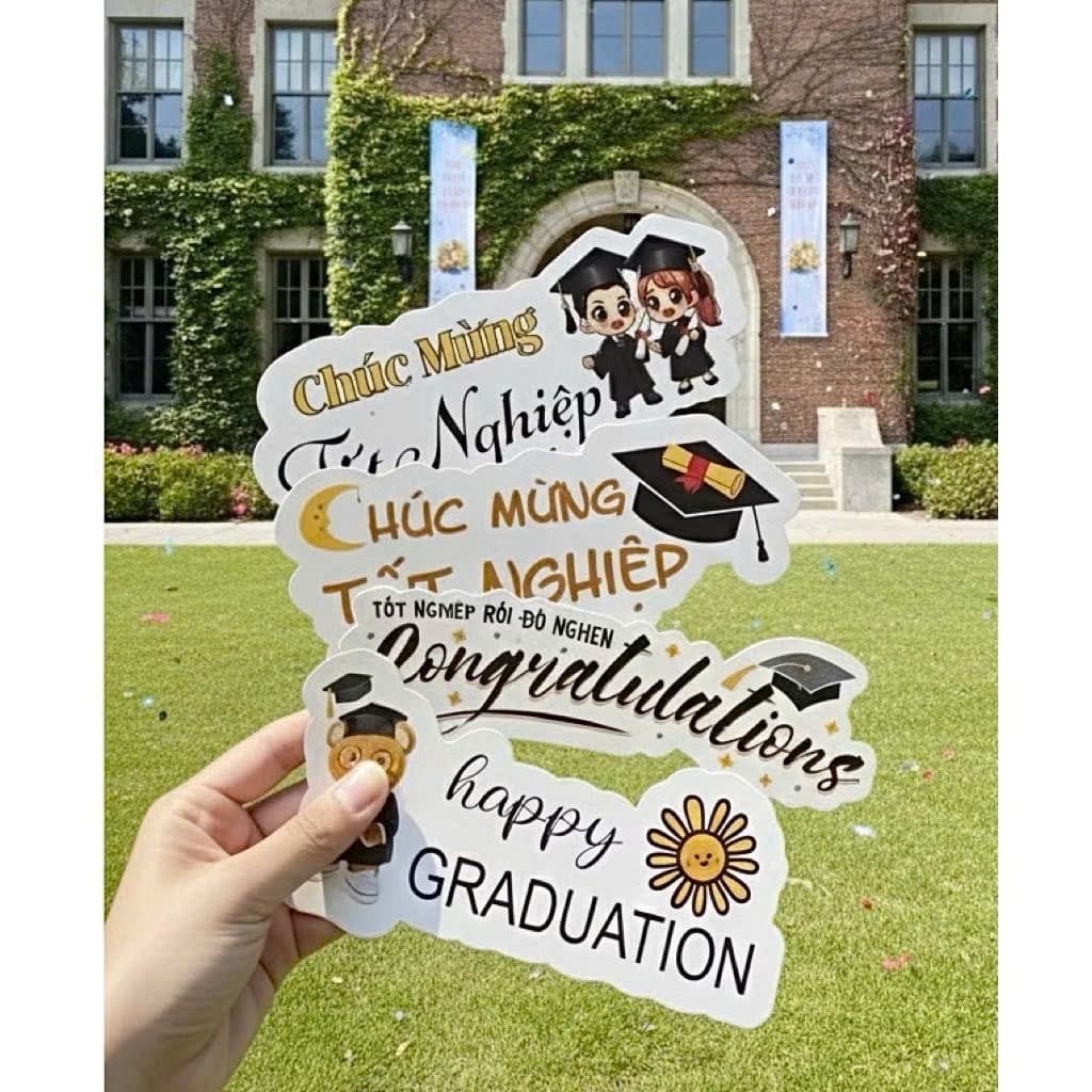 Combo SỈ 50-100-200 Banner Chúc Mừng Tốt Nghiệp Cắm Hoa | Happy Graduation | Phụ Kiện Trang Trí Bó Hoa Tốt Nghiệp
