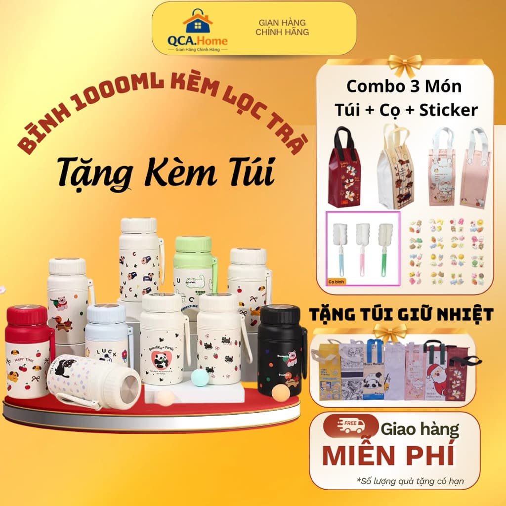 [ Hot Tặng Túi ]Bình Nước Guccres 1L Kèm Lọc Trà Tặng Kèm i
