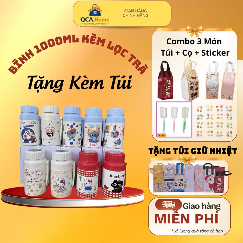 ( Tặng Túi Giữ Nhiệt )Bình Nước Lucky 1000ML Kèm Lọc Trà - Bình Nước 1L