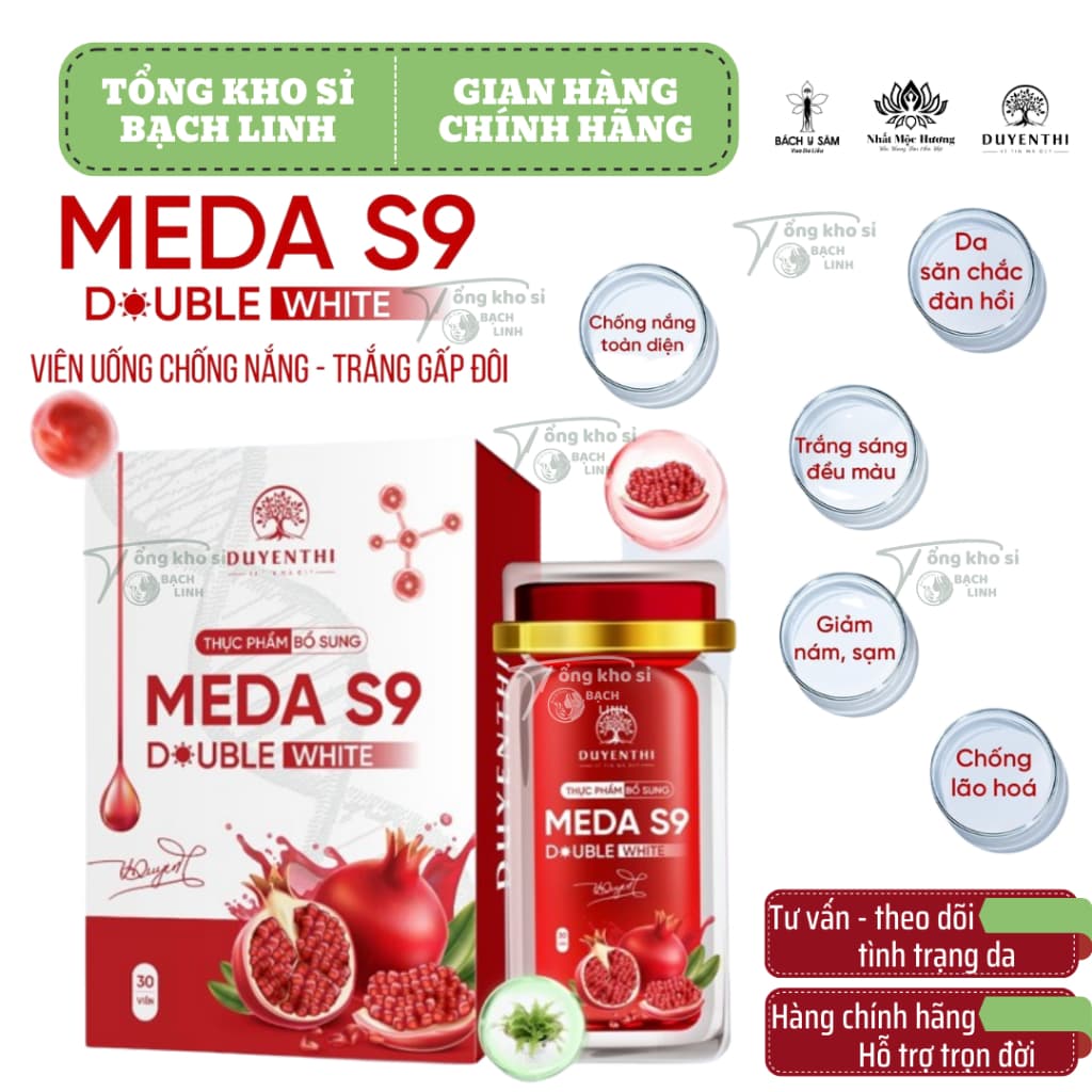 Meda S9 Duyên Thị Double White - Viên Uống Chống Nắng - Trắng Gấp Đôi (Hộp 3 lọ x 30 viên)