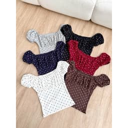 Áo Thun Nữ Trễ Vai Tay Bồng Viền Chun Nhún Ngực vải cotton mịn mát tôn dáng cho nữ m6044 4
